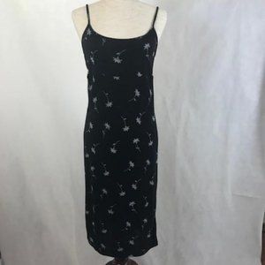 EUC Black with Floral Print Slip Midi Dress Size 6